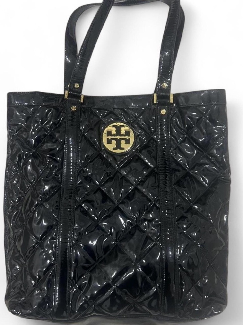 Tory Burch Betty Black Patent Leather Quilted Extra Large Tote